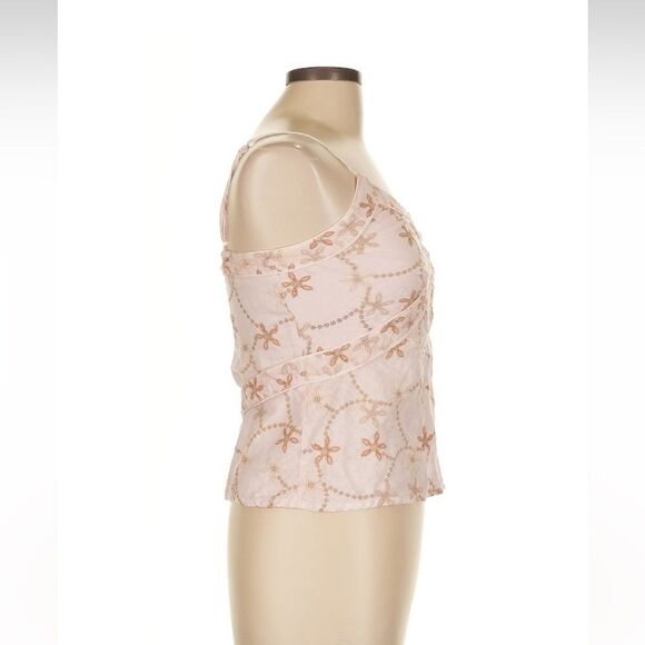 120% Lino Italy Floral 100% Linen Pink Tank Top embroidered 42 6 metallic corset - Picture 8 of 15